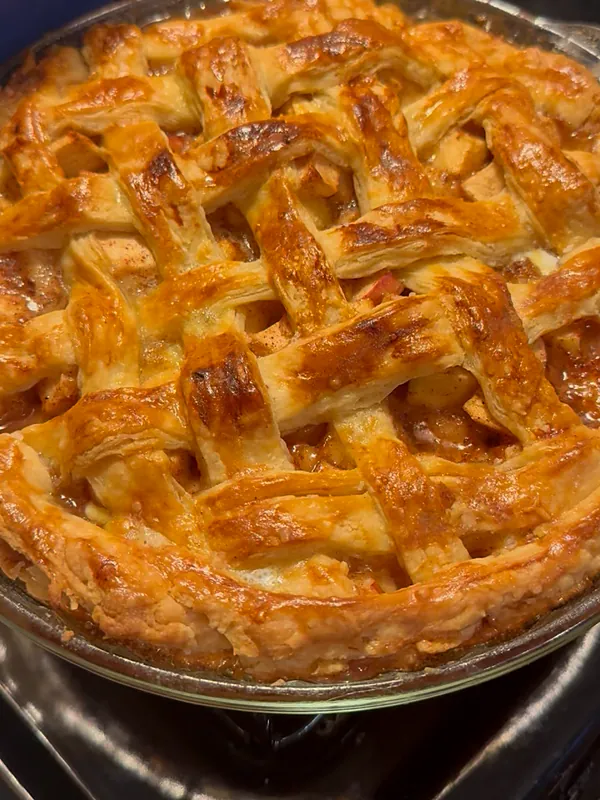 Homemade lattice-top apple pie